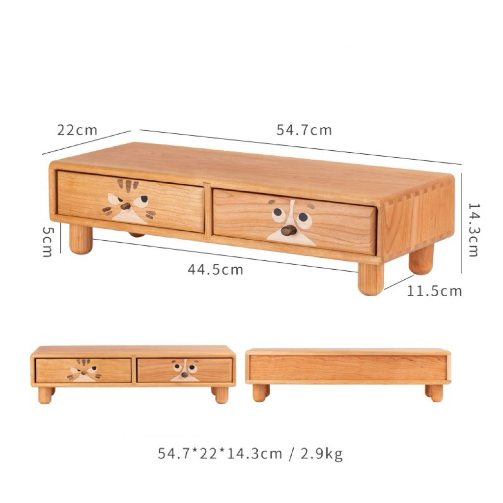 Minimalist desktop monitor stand with drawer storage