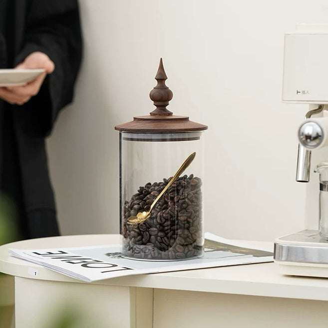 Minimalist glass jar with elegant wooden accent design