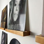 Minimalist wall mounted LP display rack for music collections