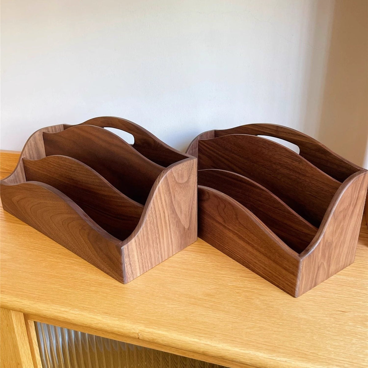 Minimalist walnut LP holder for home and office decor