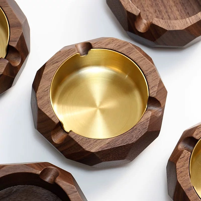 Minimalist walnut cigarette ashtray for home and office