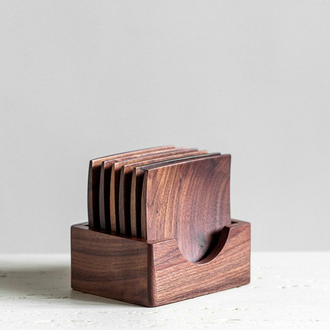 Minimalist walnut coaster set for coffee table and dining use