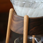 Minimalist walnut coffee brewing setup for home bar