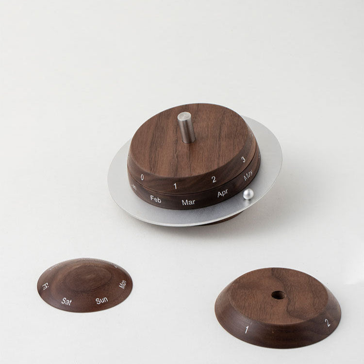 Minimalist walnut desk calendar with world map design
