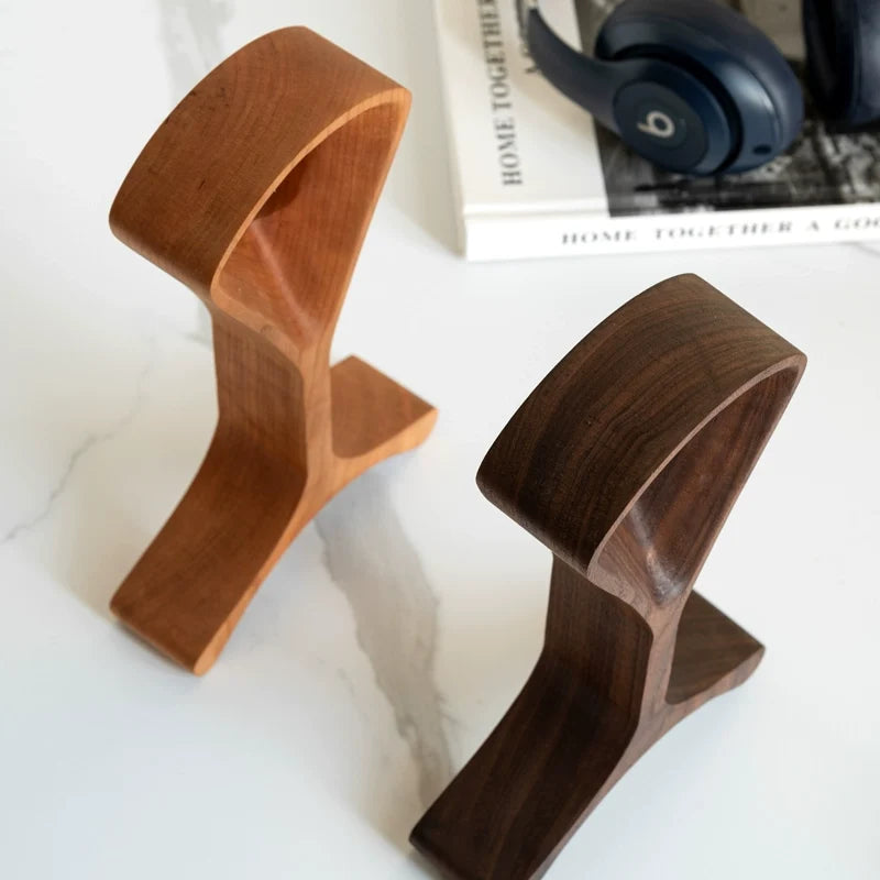 Minimalist walnut headphone holder for gaming and office use