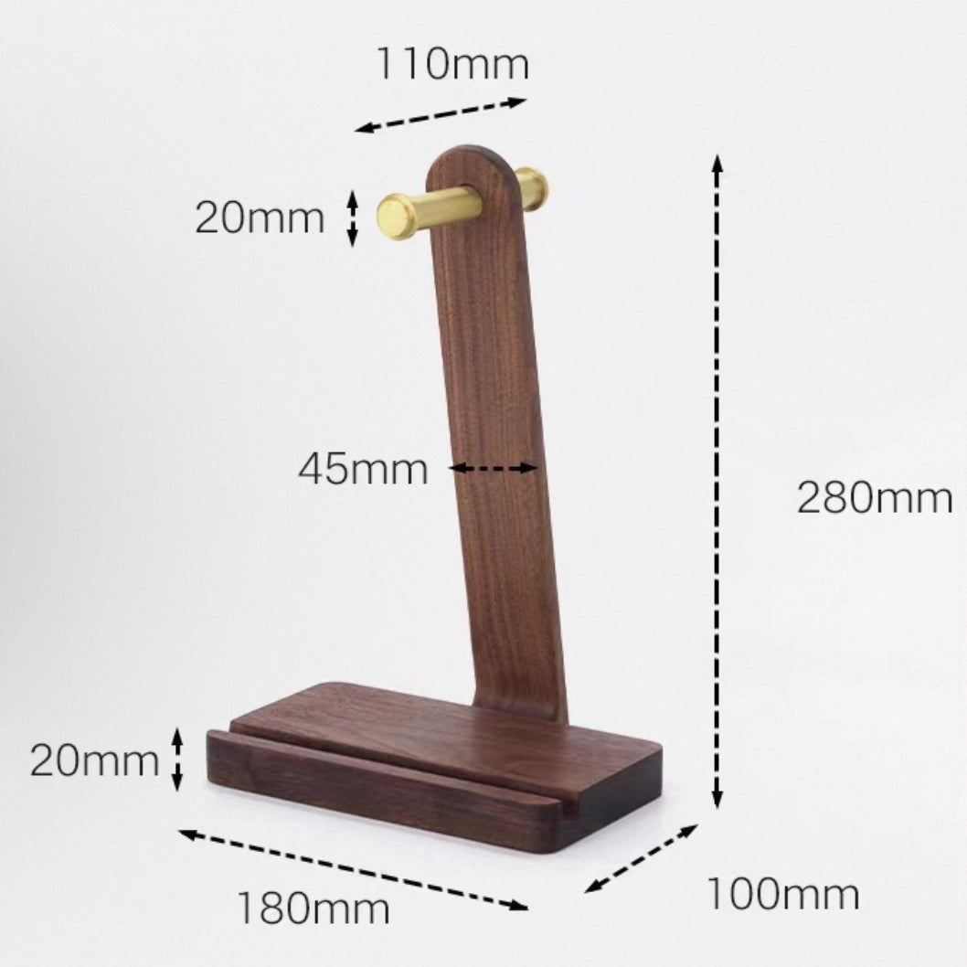 Minimalist walnut headphone rack for gaming and office use