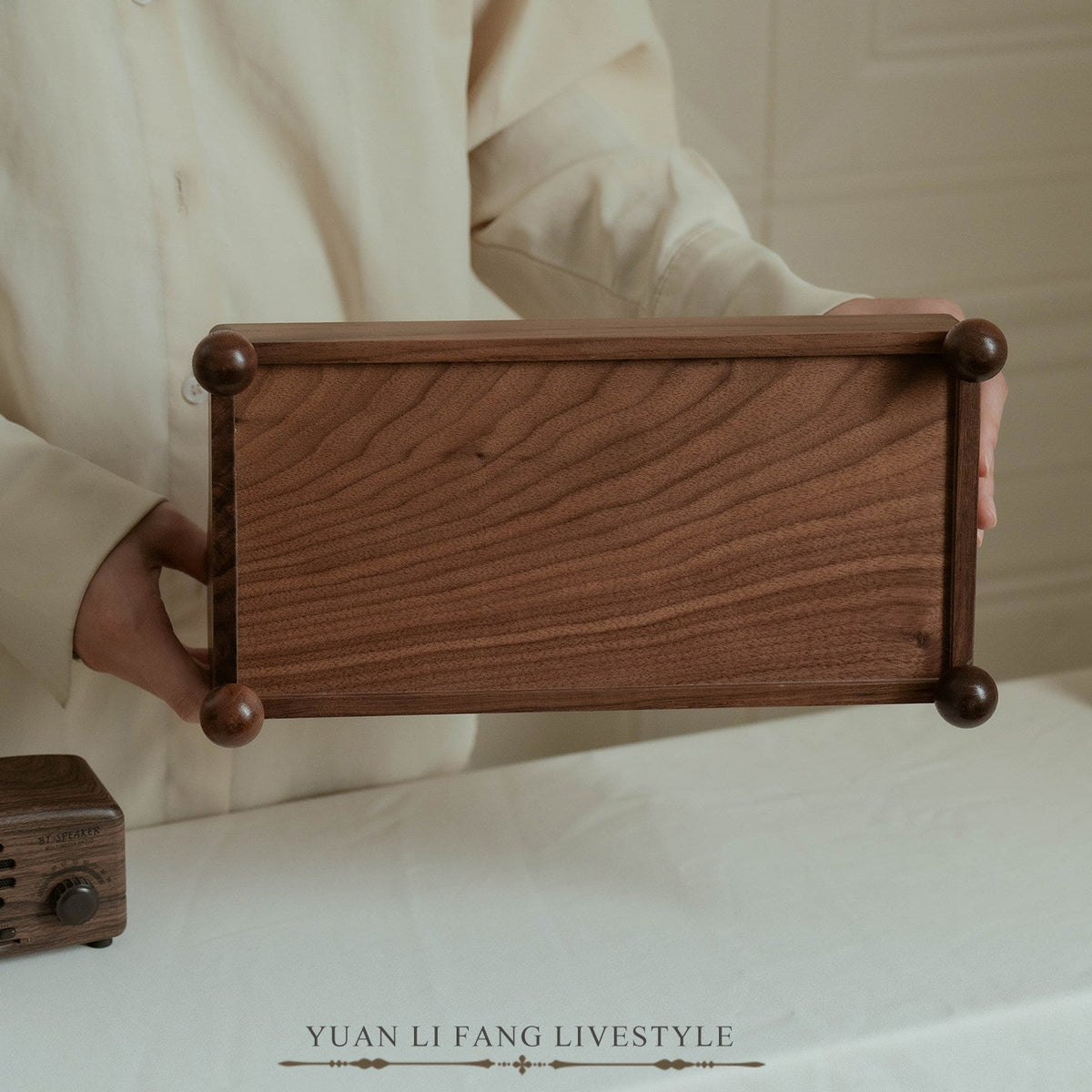 Minimalist walnut record display shelf for home decor