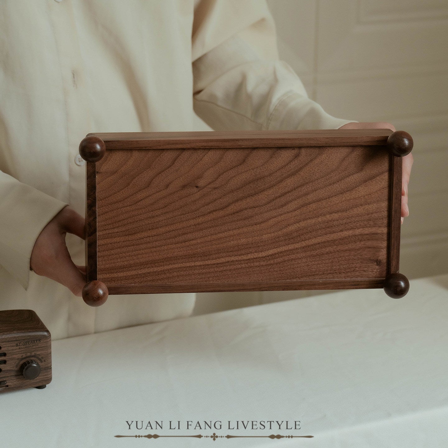 Minimalist walnut record display shelf for home decor