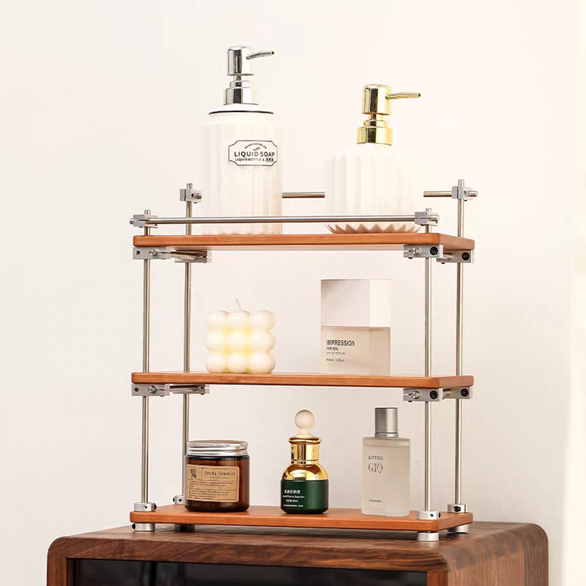 Minimalist walnut storage shelf for home and office use