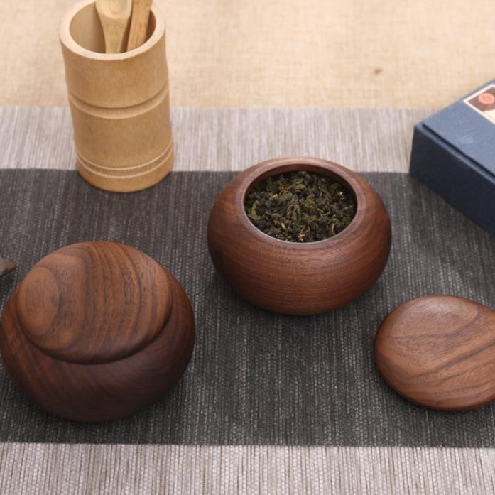 Minimalist walnut tea container for kitchen countertop