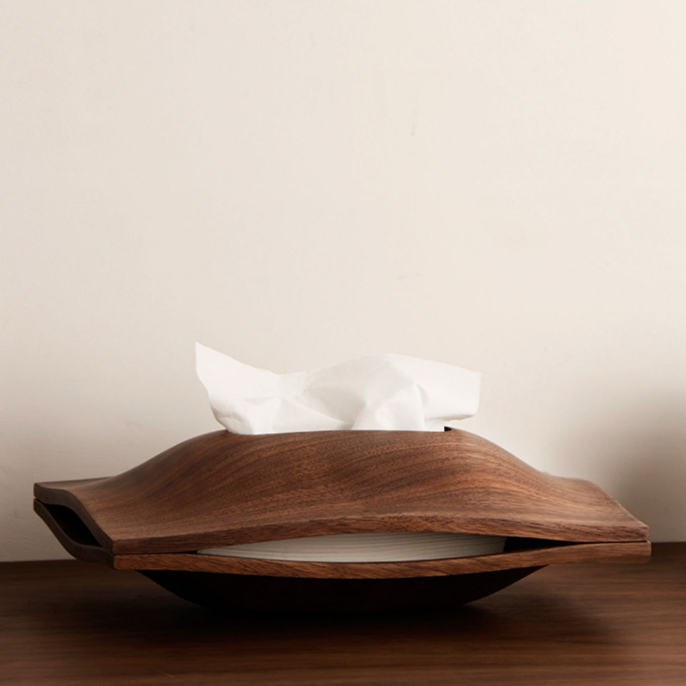 Minimalist walnut tissue box cover with premium wood grain
