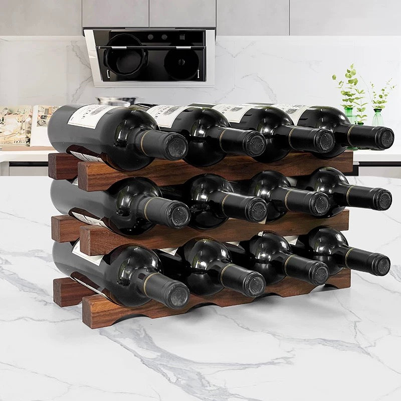 Minimalist walnut wine storage rack for home bar use