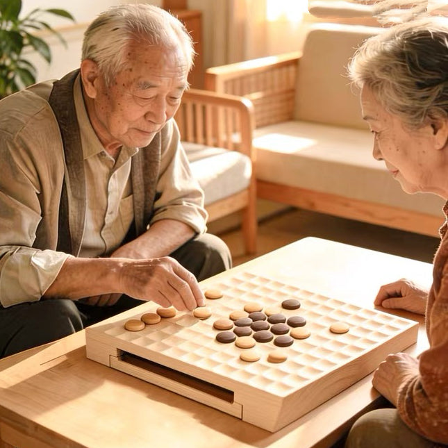 Minimalist wooden chess style game set for home use