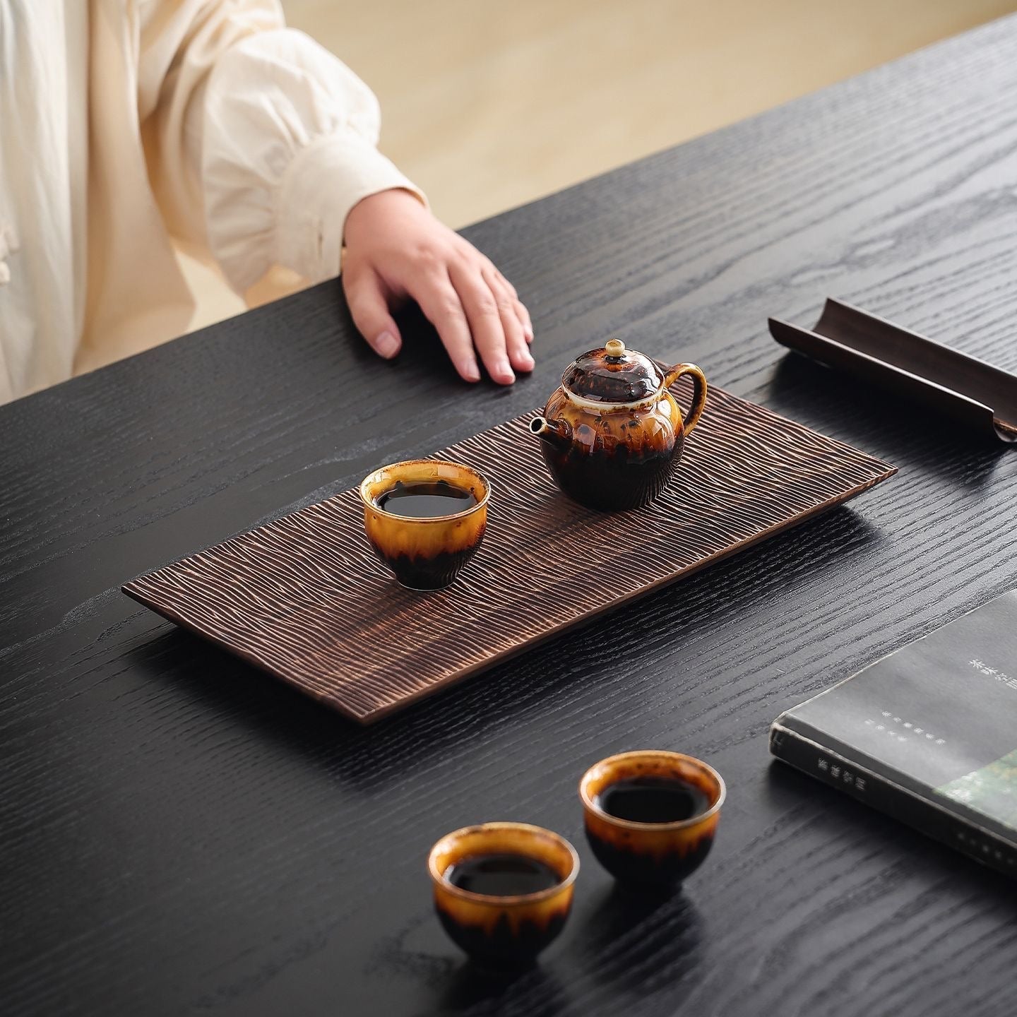 Minimalist wooden tea tray for home and tea ceremony
