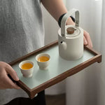Mist Solid Walnut and Frosted Glass Tea Tray