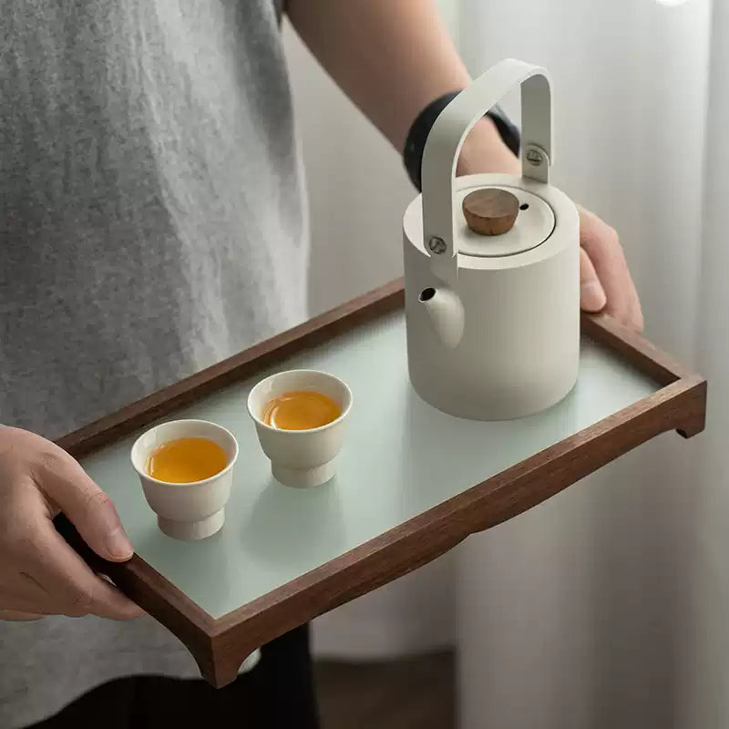 Mist Solid Walnut and Frosted Glass Tea Tray