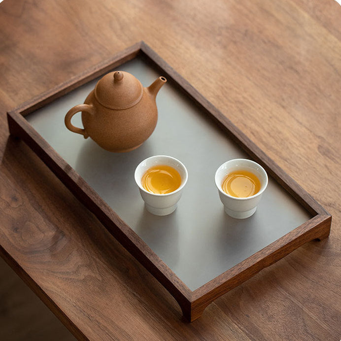 Mist wooden tea tray made from natural walnut wood and glass
