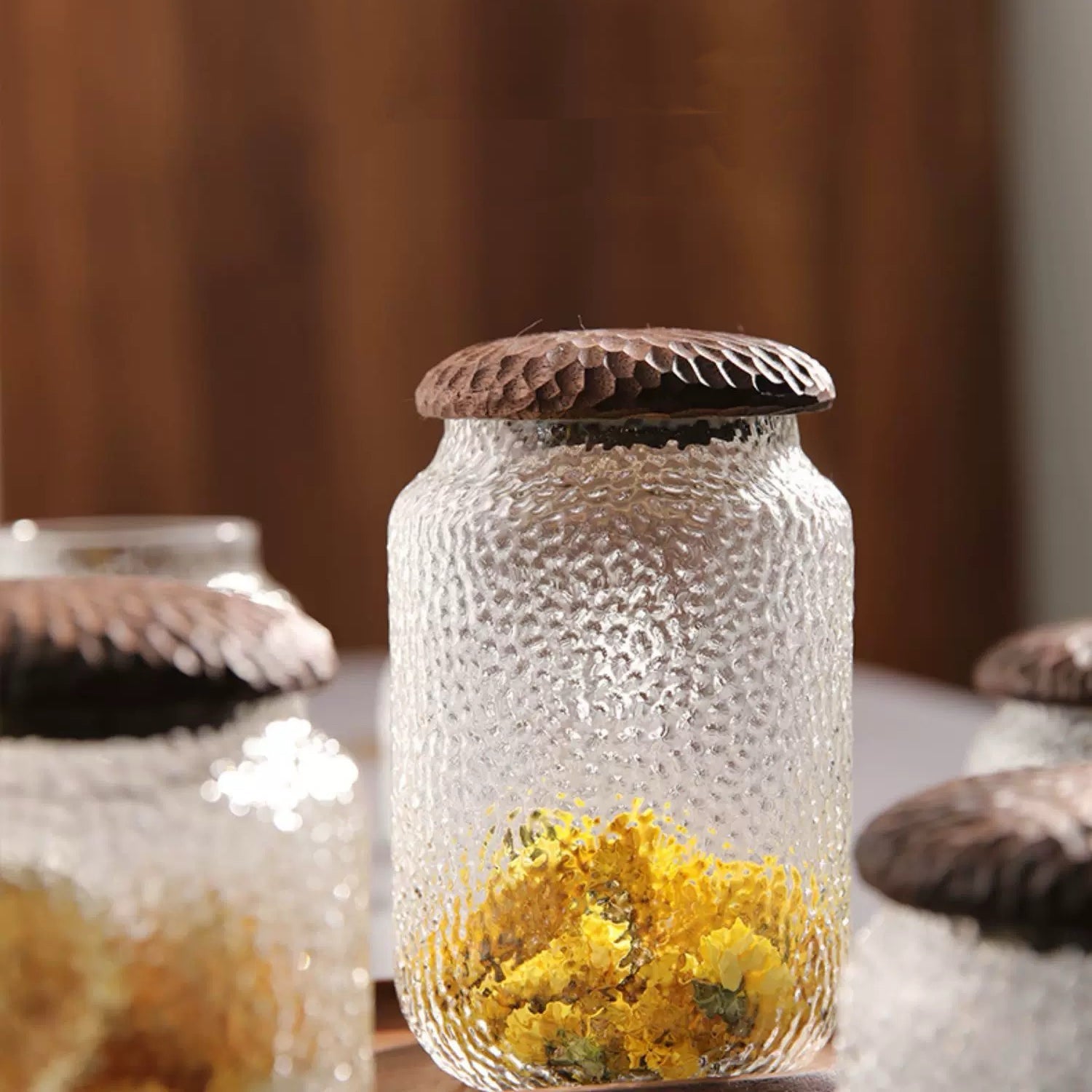 Modern coffee jar set with solid walnut wood accents