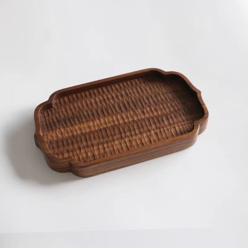 Modern walnut serving tray with organic flowing shape