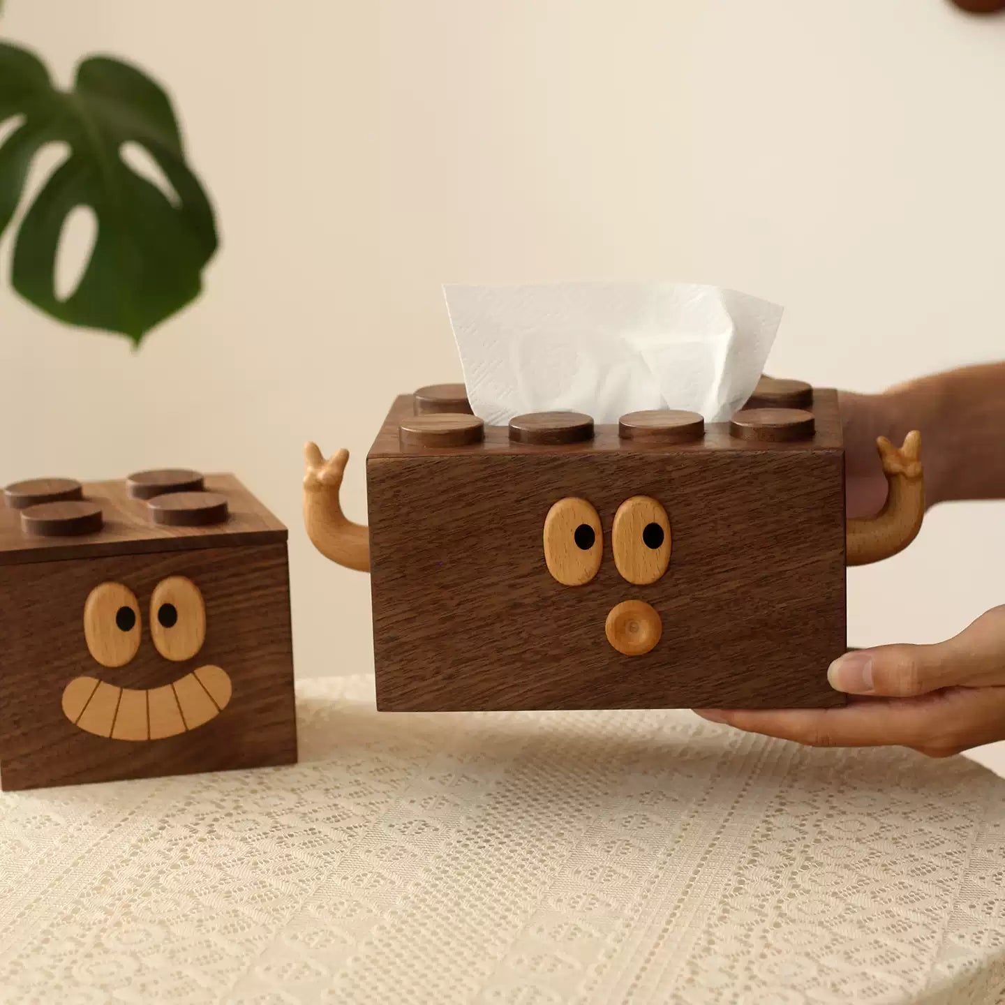 Moody wooden tissue box made from natural walnut wood
