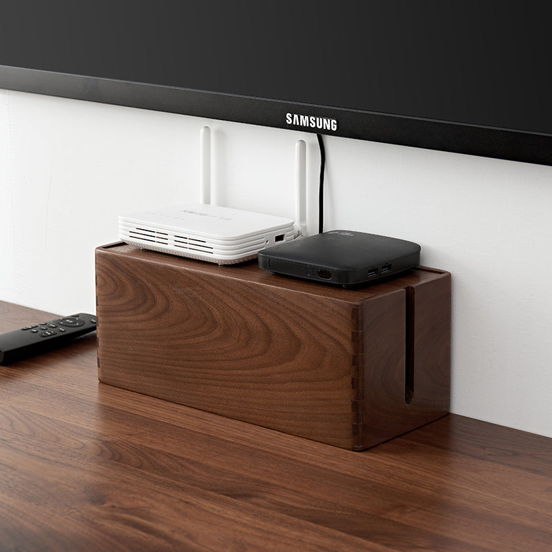 Natural black walnut cable organizer with smooth grain finish