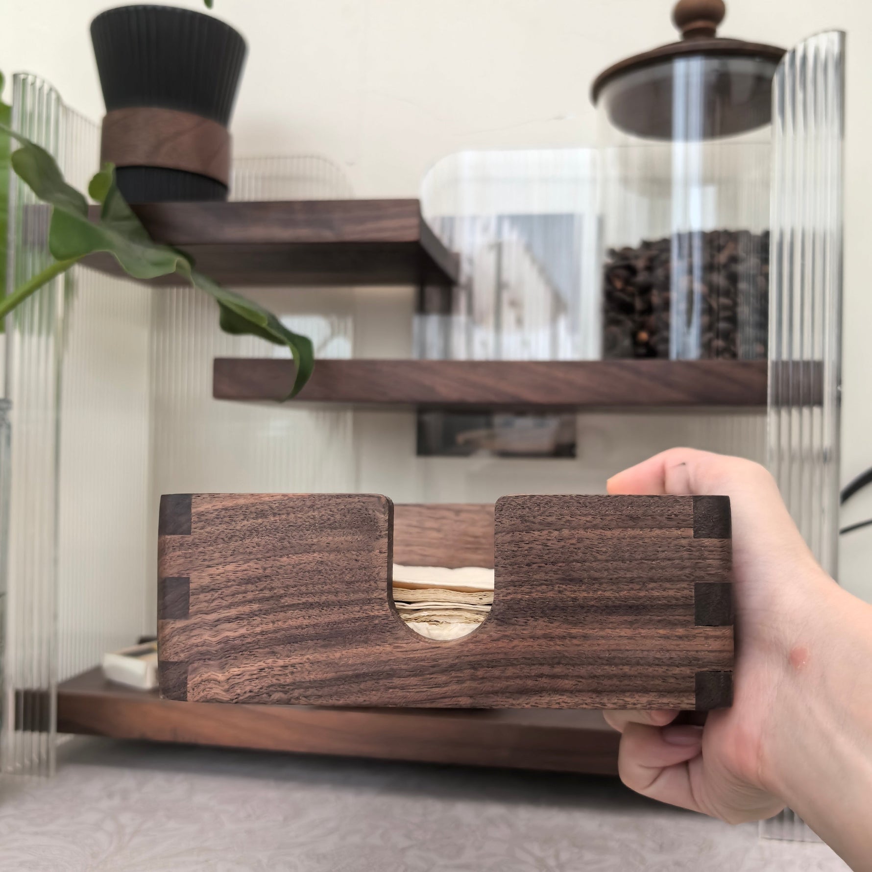 Natural black walnut tissue box cover with smooth grain finish