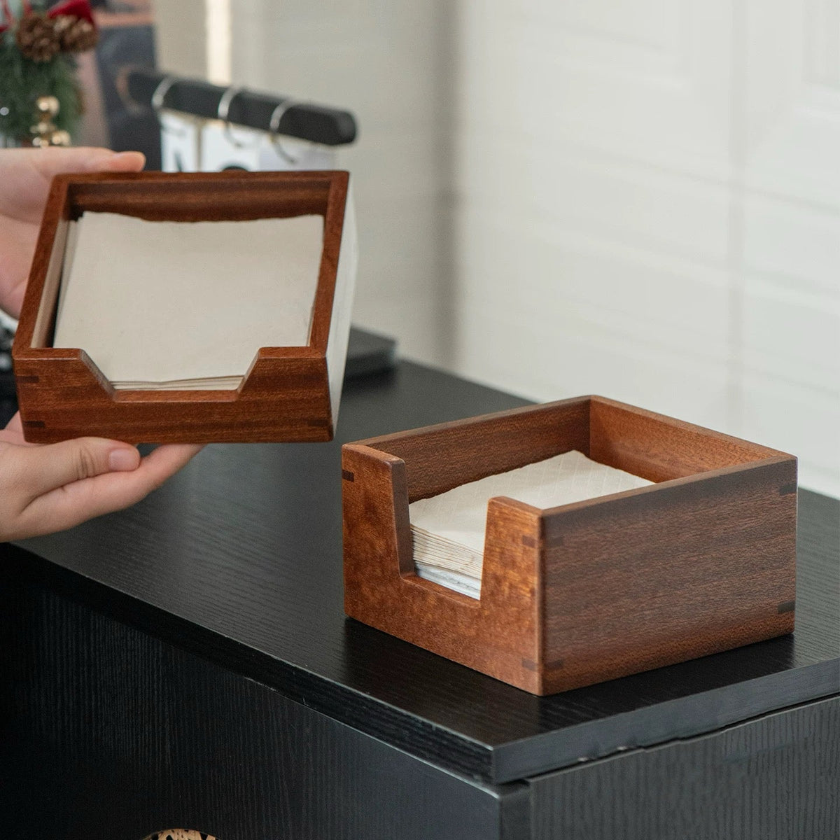 Natural black walnut tissue box with smooth grain finish