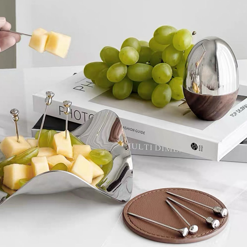 Natural walnut food picks with smooth oval handle design