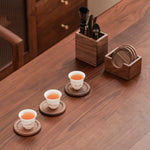 Natural walnut tea ceremony tools with smooth grain finish