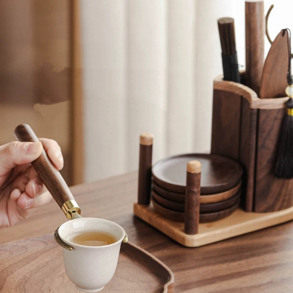 Natural walnut tea set with smooth wood grain finish