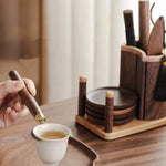 Natural walnut tea set with smooth wood grain finish
