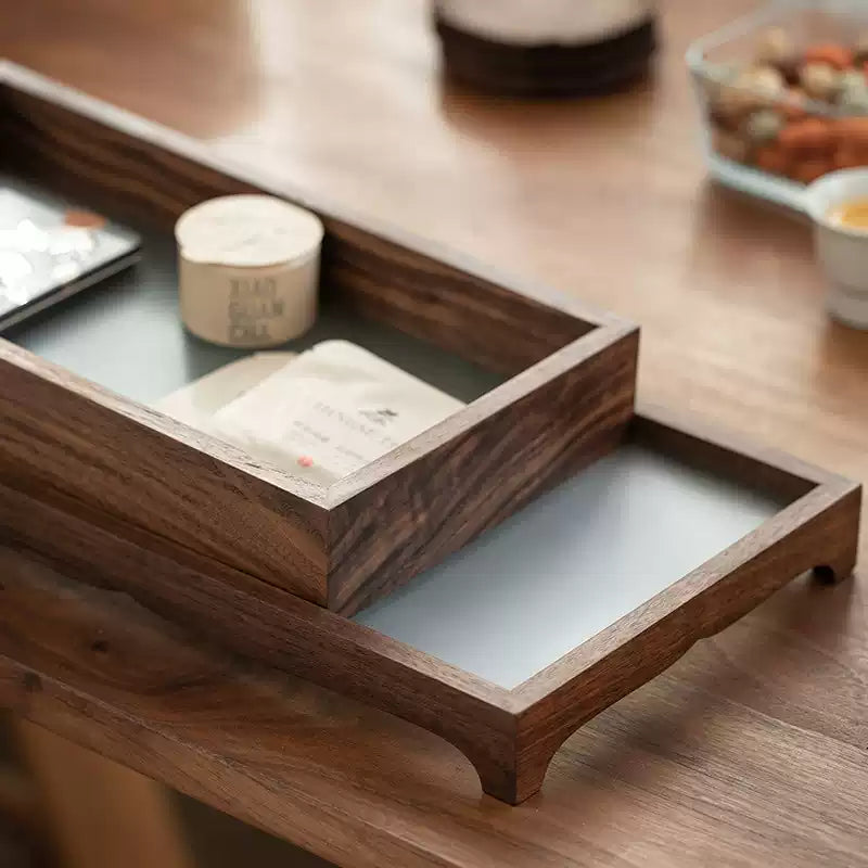 Natural walnut tea tray with elegant wood grain finish