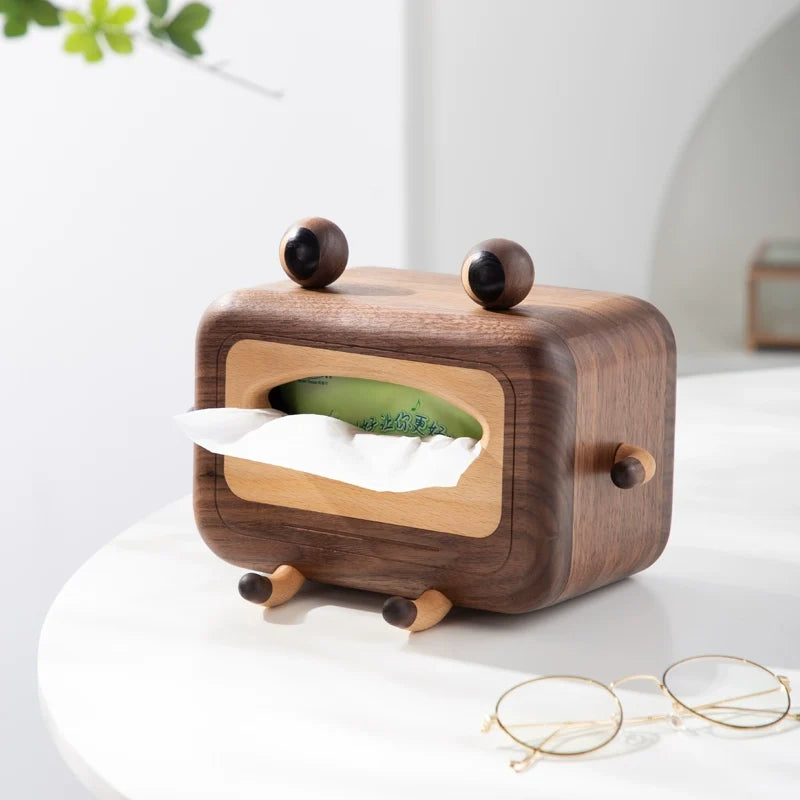 Natural walnut tissue box cover with smooth grain finish