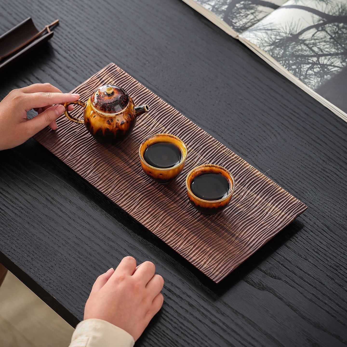 Natural walnut tray with smooth wood grain finish