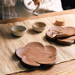 Natural walnut wood coasters with floral shape design