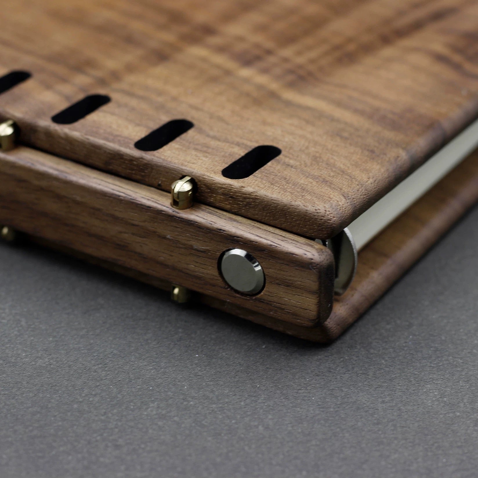 Natural wood binder notebook with smooth walnut grain finish