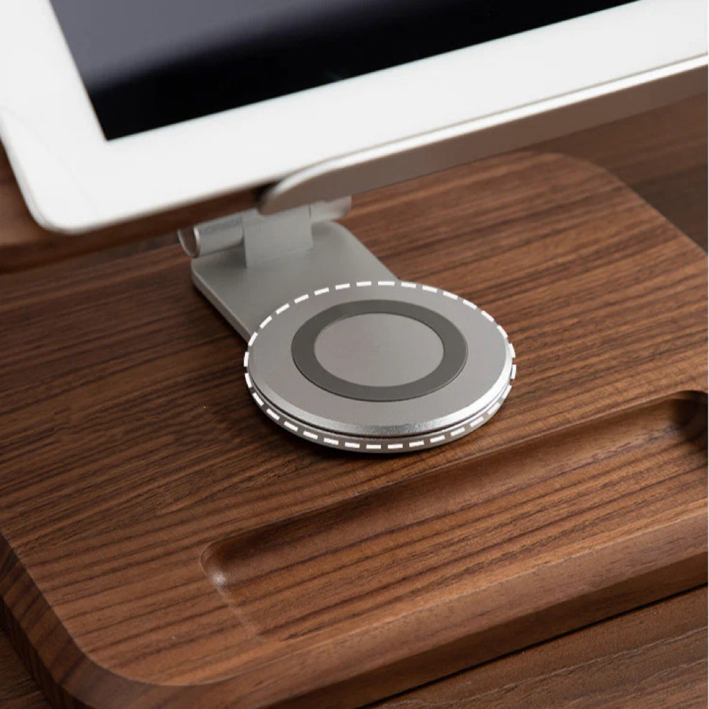 Natural wood book holder with smooth walnut grain finish