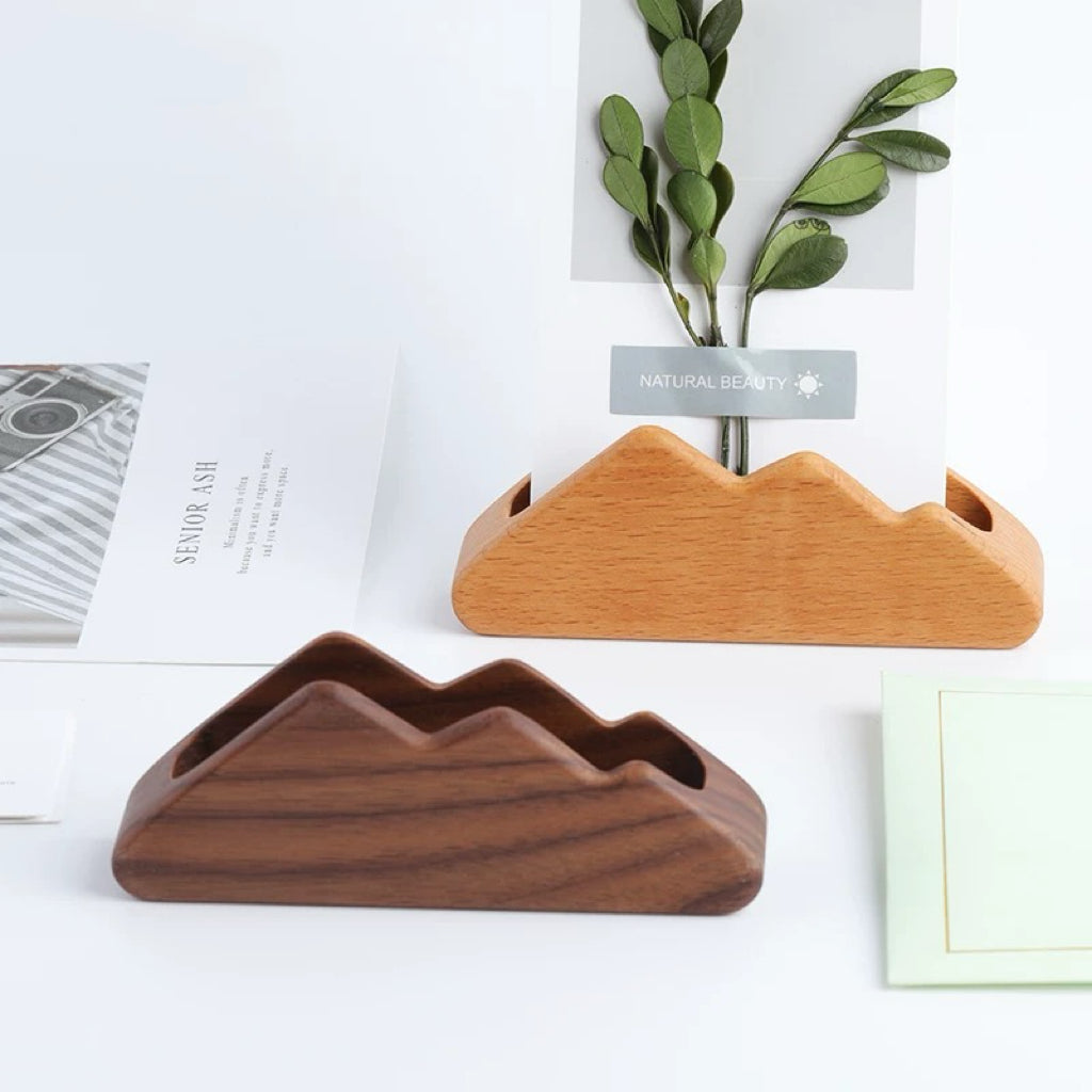 Natural wood card holder with smooth grain finish
