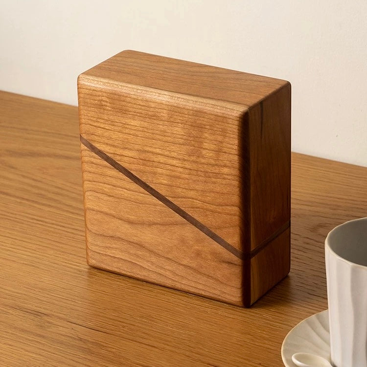 Natural wood coffee filter stand with smooth walnut grain finish