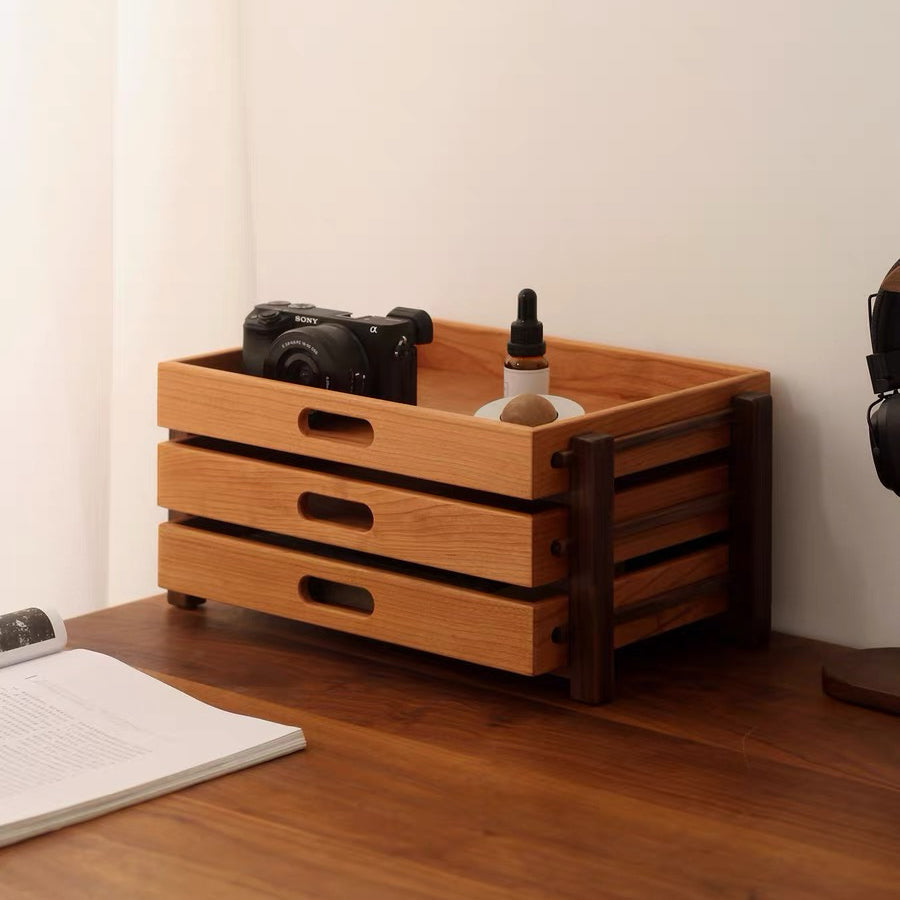Natural wood compartment organizer with smooth grain finish