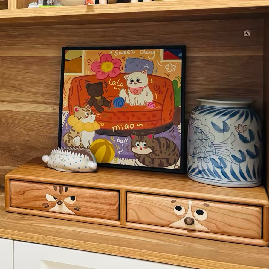 Natural wood computer stand with smooth grain finish