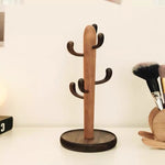 Natural wood cup organizer with smooth walnut grain finish