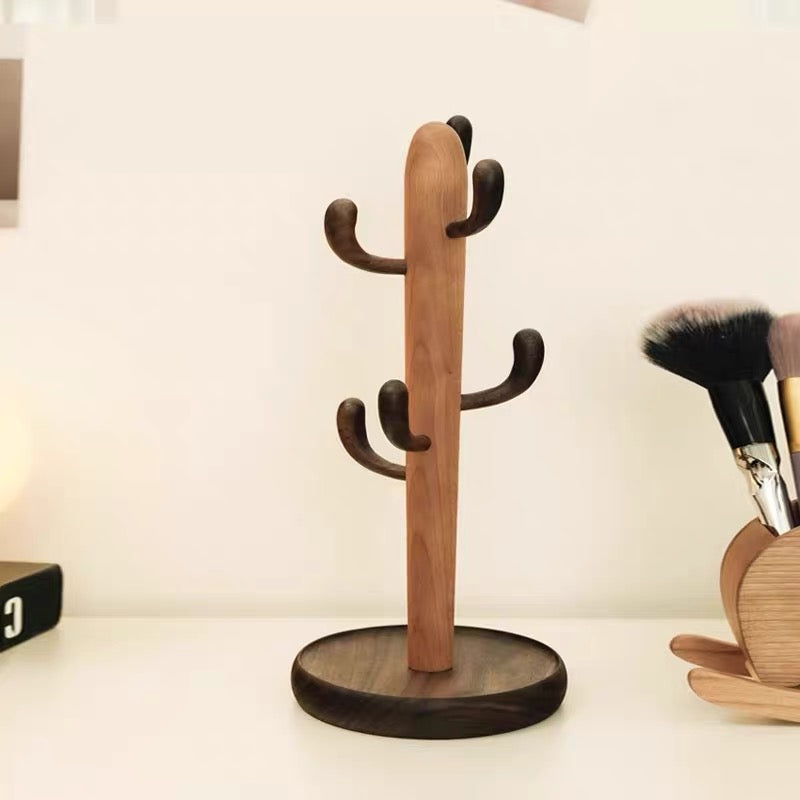 Natural wood cup organizer with smooth walnut grain finish