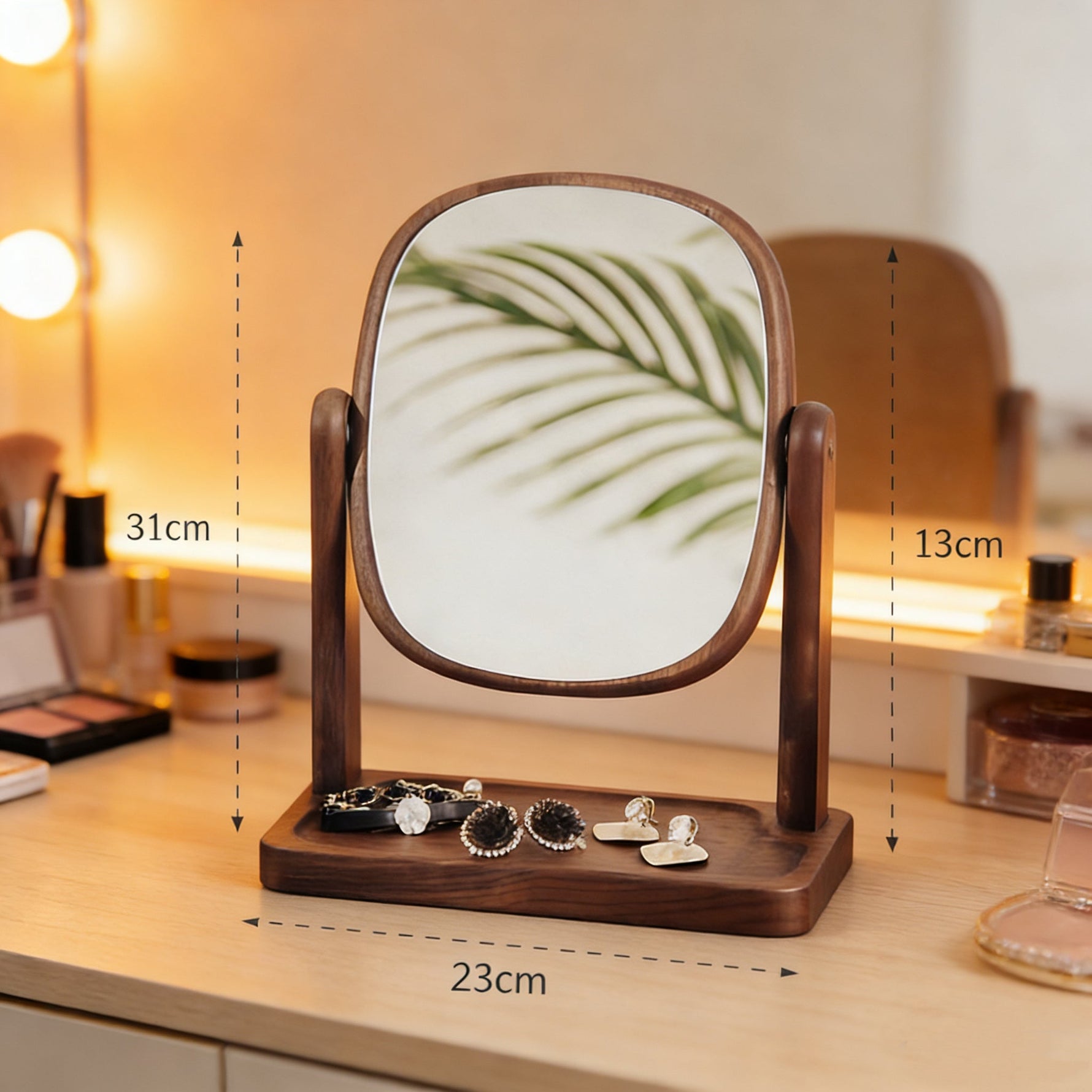 Natural wood framed mirror with smooth walnut grain finish