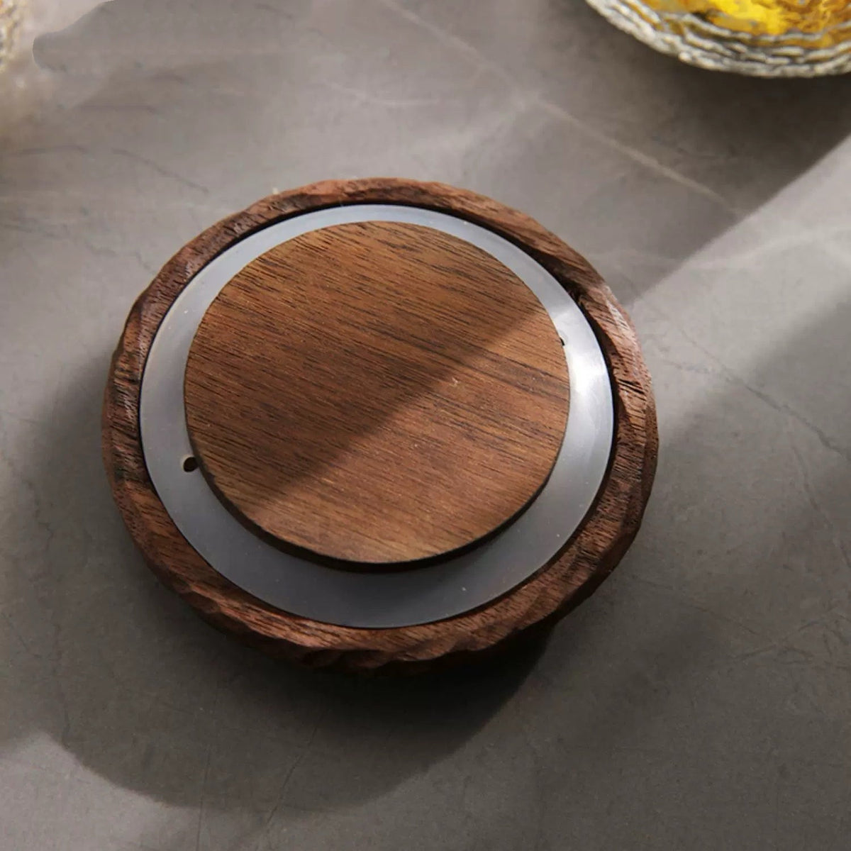 Natural wood lid coffee jars with elegant pebble texture