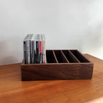 Natural wood media rack with smooth grain finish