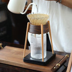 Natural wood pour-over coffee holder with smooth grain finish