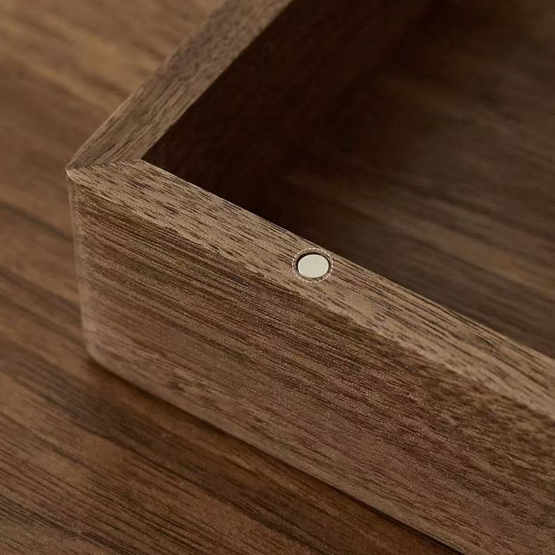 Natural wood storage box with smooth walnut grain finish