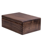 Natural wood storage case with smooth walnut grain finish