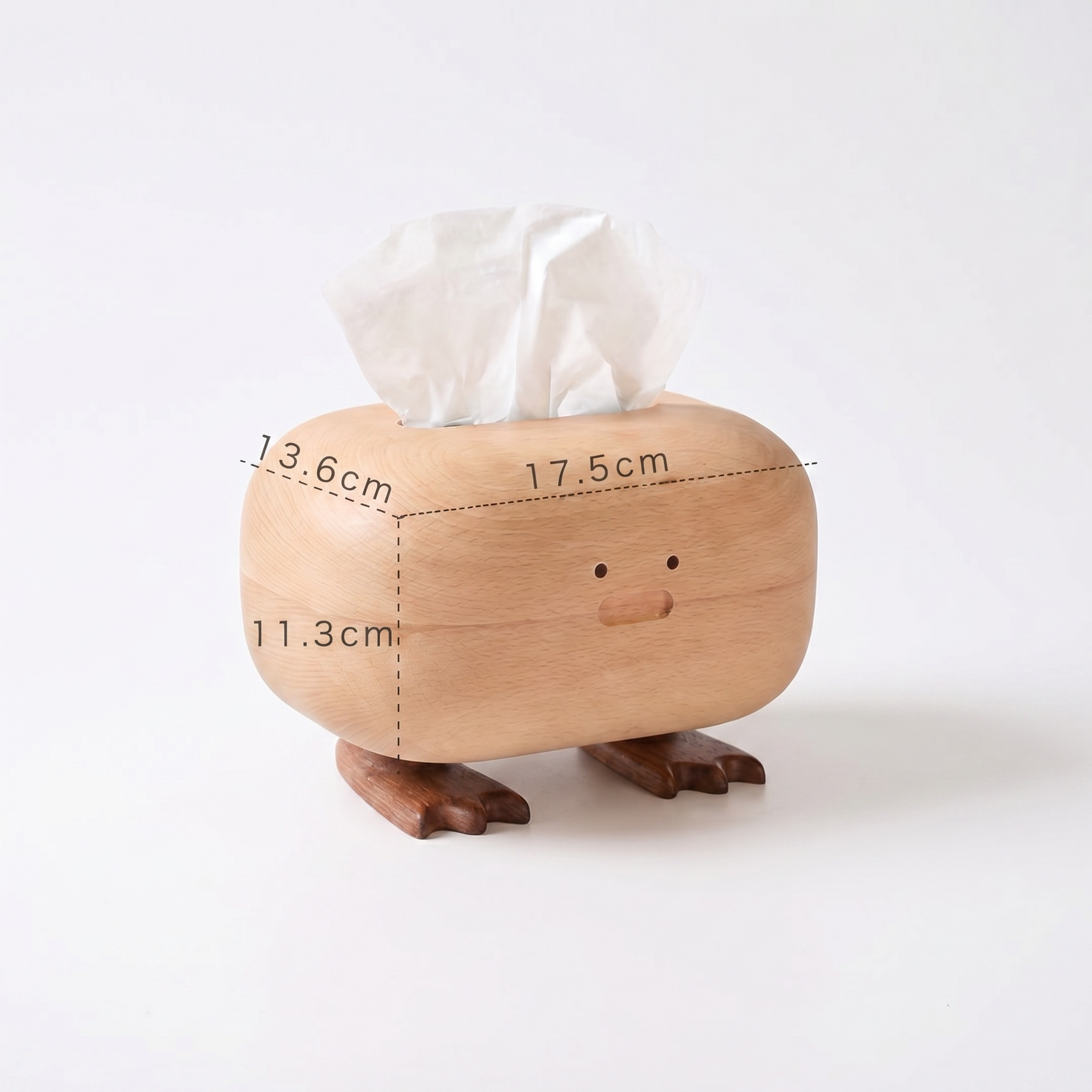 Natural wood tissue box cover with smooth grain finish
